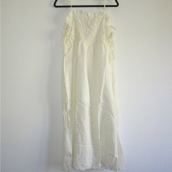 NWT Topshop ruched tie strap textured dress in ivory Sz MED. - Picture 2 of 5